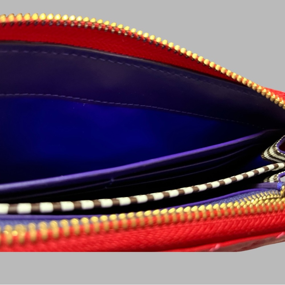 Henri Bendel red quilted wallet with a gold-tone logo. - Picture 10 of 16